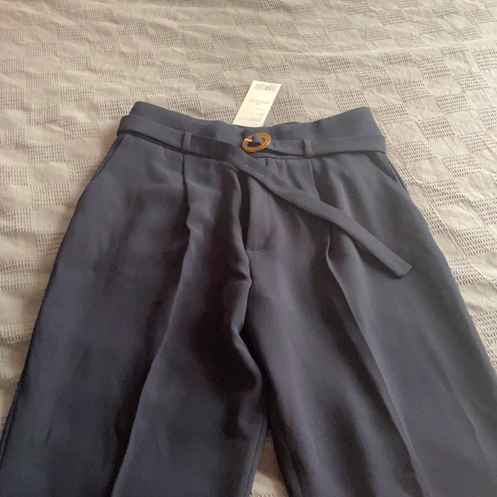 Wide leg navy slacks with belt